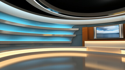 Tv Studio. Background for TV shows . News studio. The perfect backdrop for any green screen or chroma key video or photo production. 3D rendering.