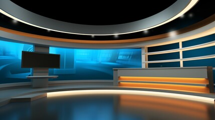 Tv Studio. Background for TV shows . News studio. The perfect backdrop for any green screen or chroma key video or photo production. 3D rendering. - obrazy, fototapety, plakaty