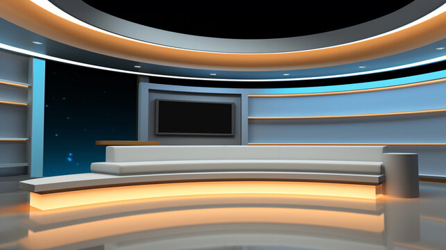 Tv Studio. Background for TV shows . News studio. The perfect backdrop for any green screen or chroma key video or photo production. 3D rendering.