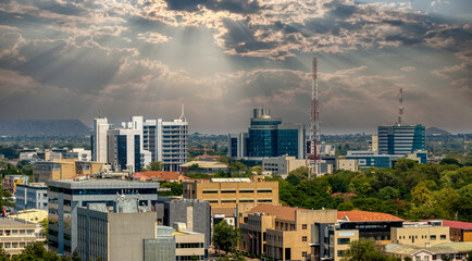 Gaborone aerial view panorama, cityscape main mall view and CBD