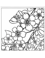  spring coloring page for children, cherry blossoms