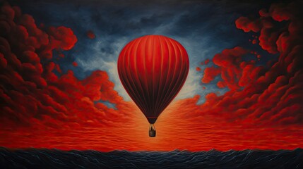 Obraz premium illustration of red iron balloon, clouds background