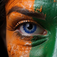 Face Painted with Indian Flag Colors