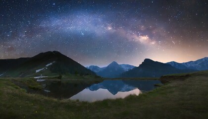 night sky with big dipper constellation and mountains in background, starry landscape, beautiful milky way