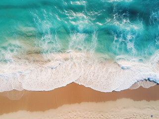 Aerial view of an empty beach with turquoise waters 