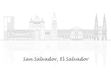 Fototapeta premium Outline Skyline panorama of city of San Salvador, El Salvador- vector illustration
