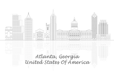 Outline Skyline panorama of Atlanta, Georgia, United States - vector illustration - obrazy, fototapety, plakaty