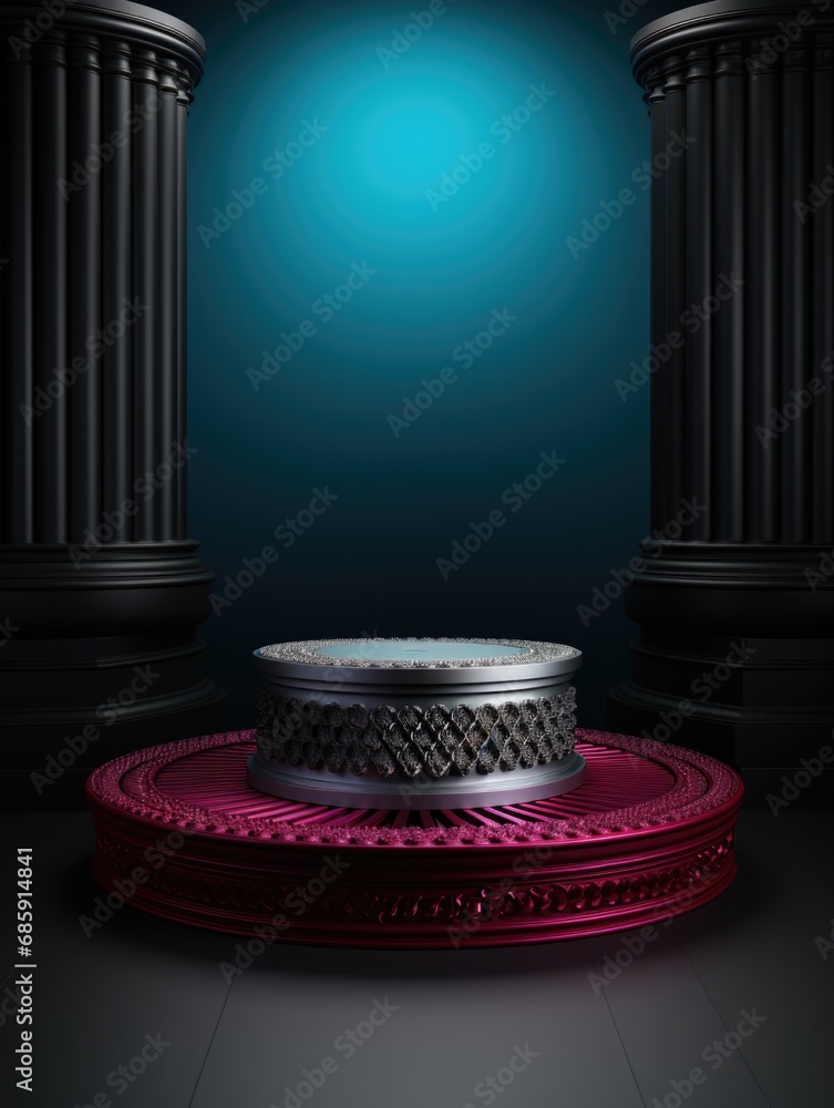 Poster an empty stage with columns in the background
