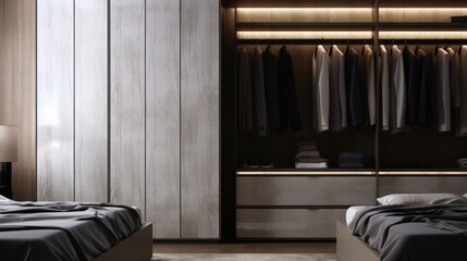 A bedroom with a bed and a closet