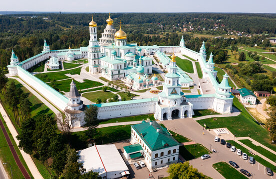 Drone view of the Resurrection New Jerusalem Stavropigial Monastery in the city of Istra, Russia