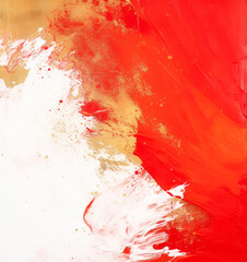Bold abstract acrylic color splash illustration design, Red white & gold colors.