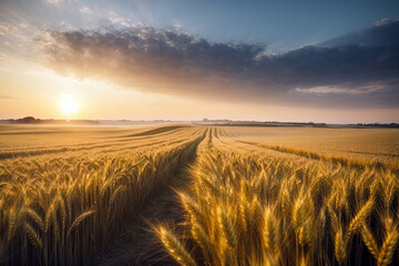 Beautiful summer sunrise over wheat fields