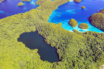 Aerial view of Palau Island taken from a small plane