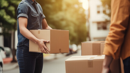 relocation concept with hands and cardboard box