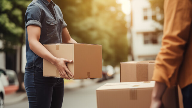relocation concept with hands and cardboard box