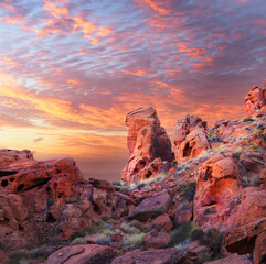 The Highly Eroded Landscape of Valley of Fire State Park at Sunset - 685919224