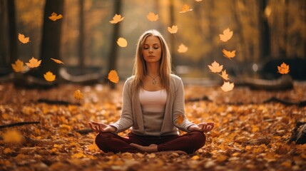Young woman doing yoga exercises in a peaceful forest
