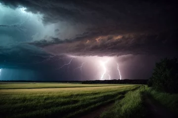 Fotobehang Huge thunderstorm hits at night © Lazy Dog