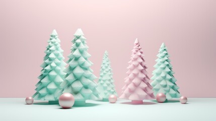 Cute christmas trees 3D style with merry christmas decorations element comeliness