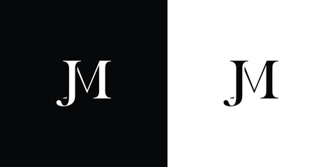 Abstract JM or MJ letters design logotype concept with serif font and elegant style vector illustration in black and white color - obrazy, fototapety, plakaty