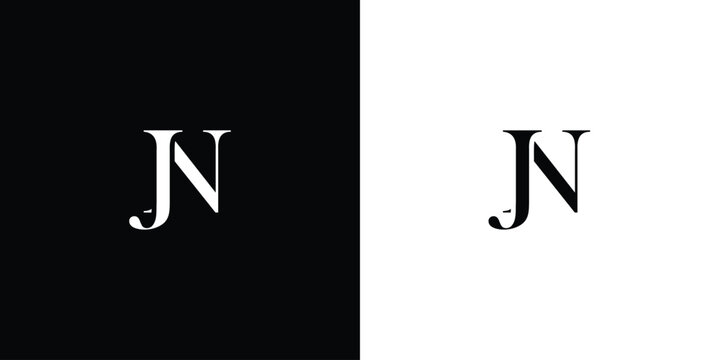 Abstract Logo Design for letters JN or NJ letters design logotype concept with serif font and elegant style vector illustration in black and white color