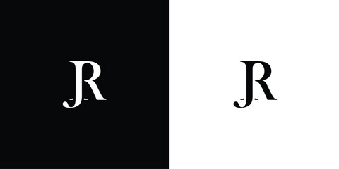 Abstract Creative letter JR or RJ Logo Design Vector Template in black and white color