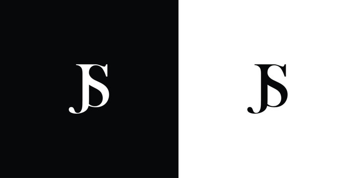 Abstract Initial letter JS or SJ logo template with vintage overlap serif font illustration in black and white color