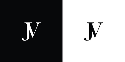 Abstract letter JV logo design vector in black and white color - obrazy, fototapety, plakaty