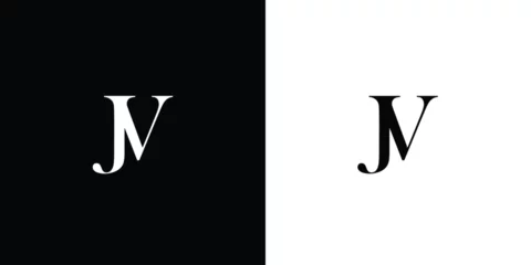Fotobehang Abstract letter JV logo design vector in black and white color © Muhibin