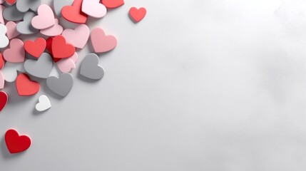 Valentine's Day concept 3d pastel colored hearts, top view abstract love greeting background
