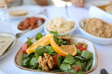 Turkish Mediterranean food, healthy food made with olive oil, lettuce, spices