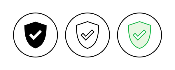 Shield check mark  icon set. Protection approve sign. Safe icon vector