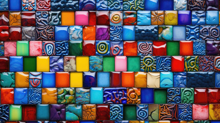 Fototapeta na wymiar Lively Colorful Ceramic Tile Mosaic