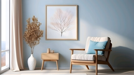 Modern living room interior with comfortable sofa and frame