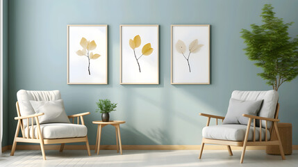 Modern living room interior with comfortable sofa and frame