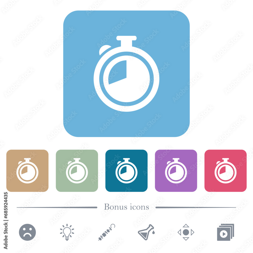 Poster timer flat icons on color rounded square backgrounds