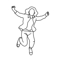 woman jumping, happy person people simple vector illustration, outline style, silhouette