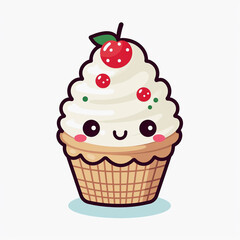 cupcake with cherry kawaii clipart 