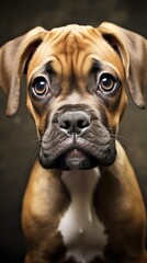 A close-up of a boxer dog looking at the camera. Generative AI.