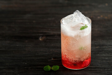 Refreshing Spritzer with Red Syrup, Sparkling Water with Ice