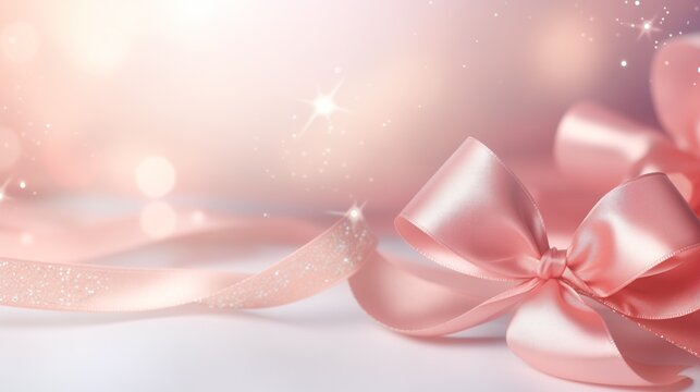 A soft pink background is adorned with a shimmering coral ribbon, offering a warm, inviting aesthetic for springtime sales and charming product presentations.