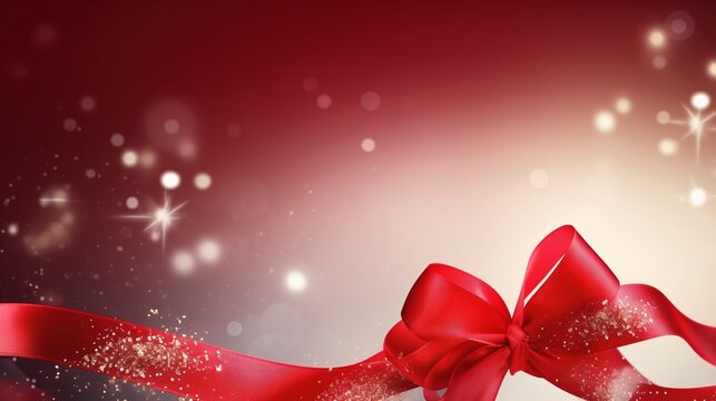 A radiant red gradient background featuring a glistening red bow, ideal for Valentine's Day advertising and romantic gift presentations.