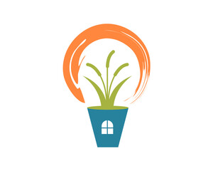 house in flowers in pot logo