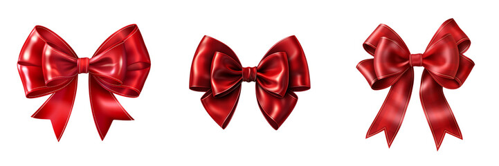 Red gift bow and ribbon on a transparent background. - obrazy, fototapety, plakaty