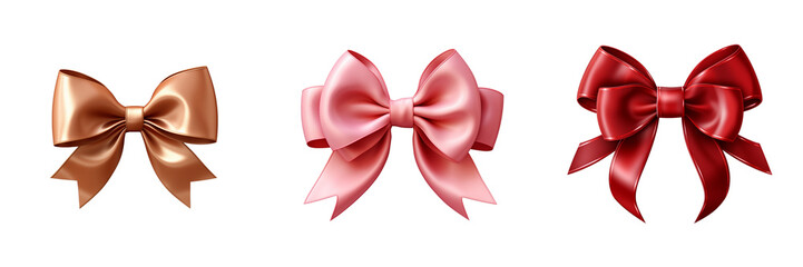 Golden pink and red gift bow and ribbon on a transparent background.