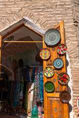 Traditional ceramics, handicraft souvenir in Khiva street market. Uzbekistan