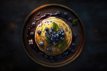 Realistic blueberry pancake generative ai - obrazy, fototapety, plakaty