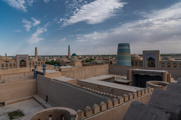 Panoramic view of the main monuments of Khiva, morning light - Khiva, Uzbekistan