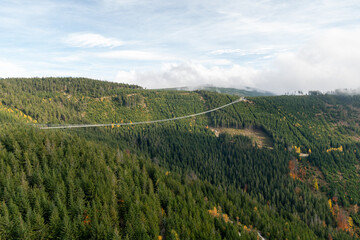 Trail in the clouds in Dolní Morava in Kralovsky Sneznik mountains in Czech Republic. Sky Walk, Sky Bridge