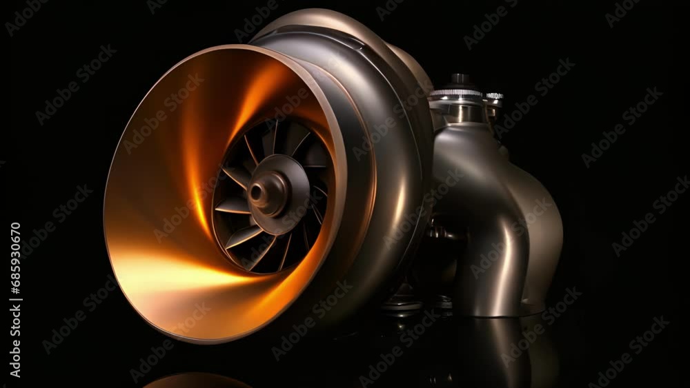 Poster a photo of a turbocharger fan that has been engineered to reduce drag and provide increased power fo